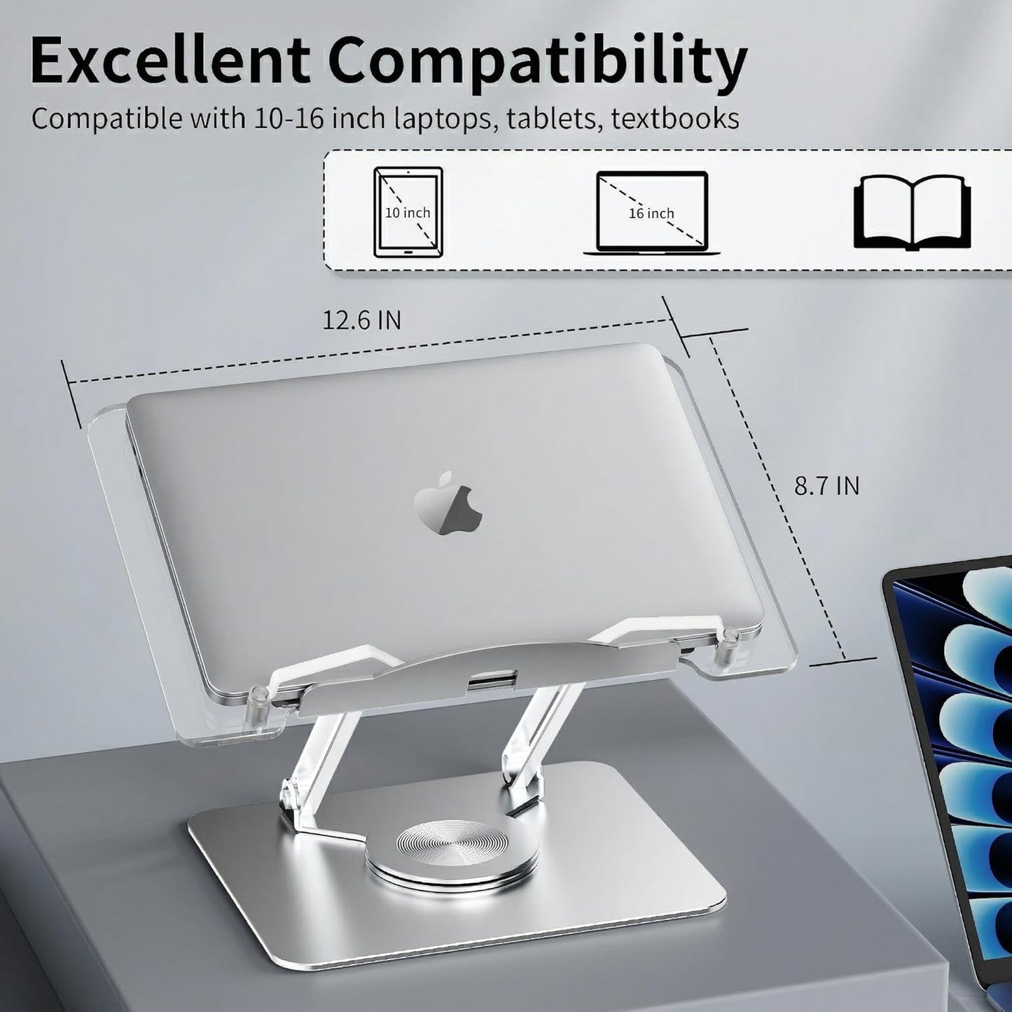 Premium Aesthetic Aluminum Acrylic Book Stand for Reading, Ergonomic Book Holders for Reading Hands Free, Portable Laptop Book Stand for Desk, Reading Stand for Textbook, Recipe, Music Sheets