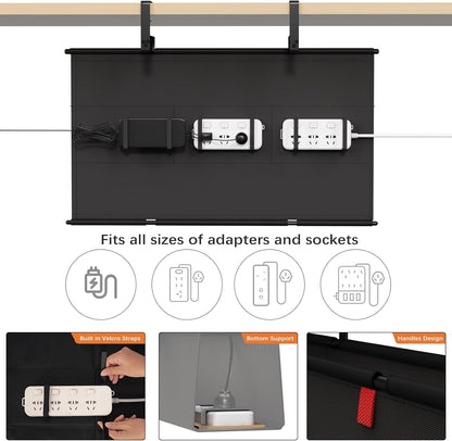 Under Desk Cable Management Tray - 36" Cord Organizer for Desk No Drill, Fabric Under Table Wire Organizer with 16X Cable Ties Hide for Office/Home, Cord Hider Fits Adapters & Sockets, White
