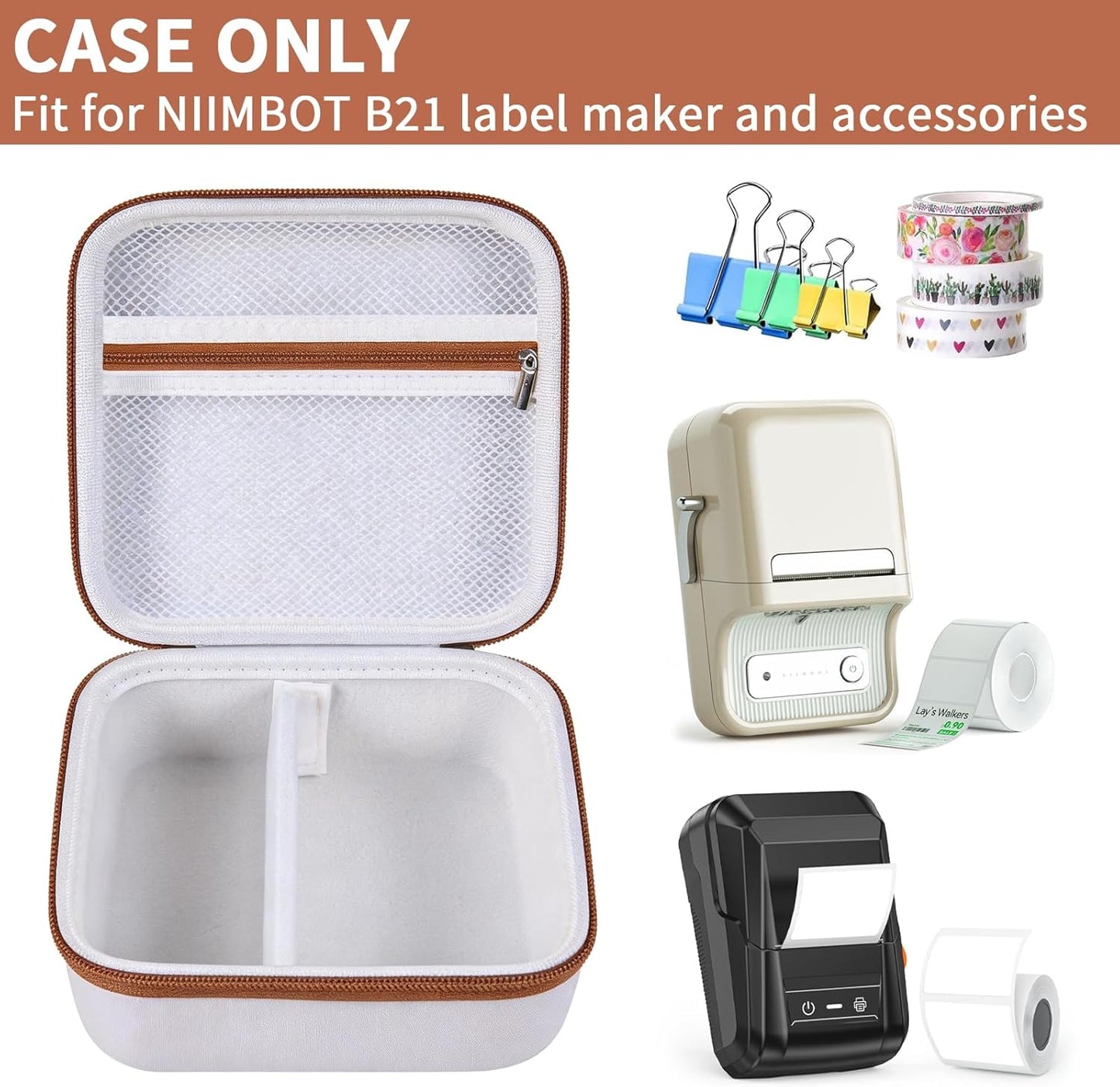 ALKOO Case Compatible with NIIMBOT B21 / B1 Label Maker Wireless Thermal Label Printer, Holder for Inkless Label Maker & Labeling Tapes Refills, with Mesh Pocket for Cable Accessories (Purple)