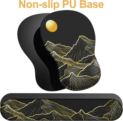 Ergonomic Mouse Pad with Wrist Rest and Keyboard Wrist Rest, Black Mousepad and Wrist Rest for Computer Keyboard, Pain Relief, Non-Slip PU Base, Gel Mouse Pad with Wrist Support for Gaming, Office