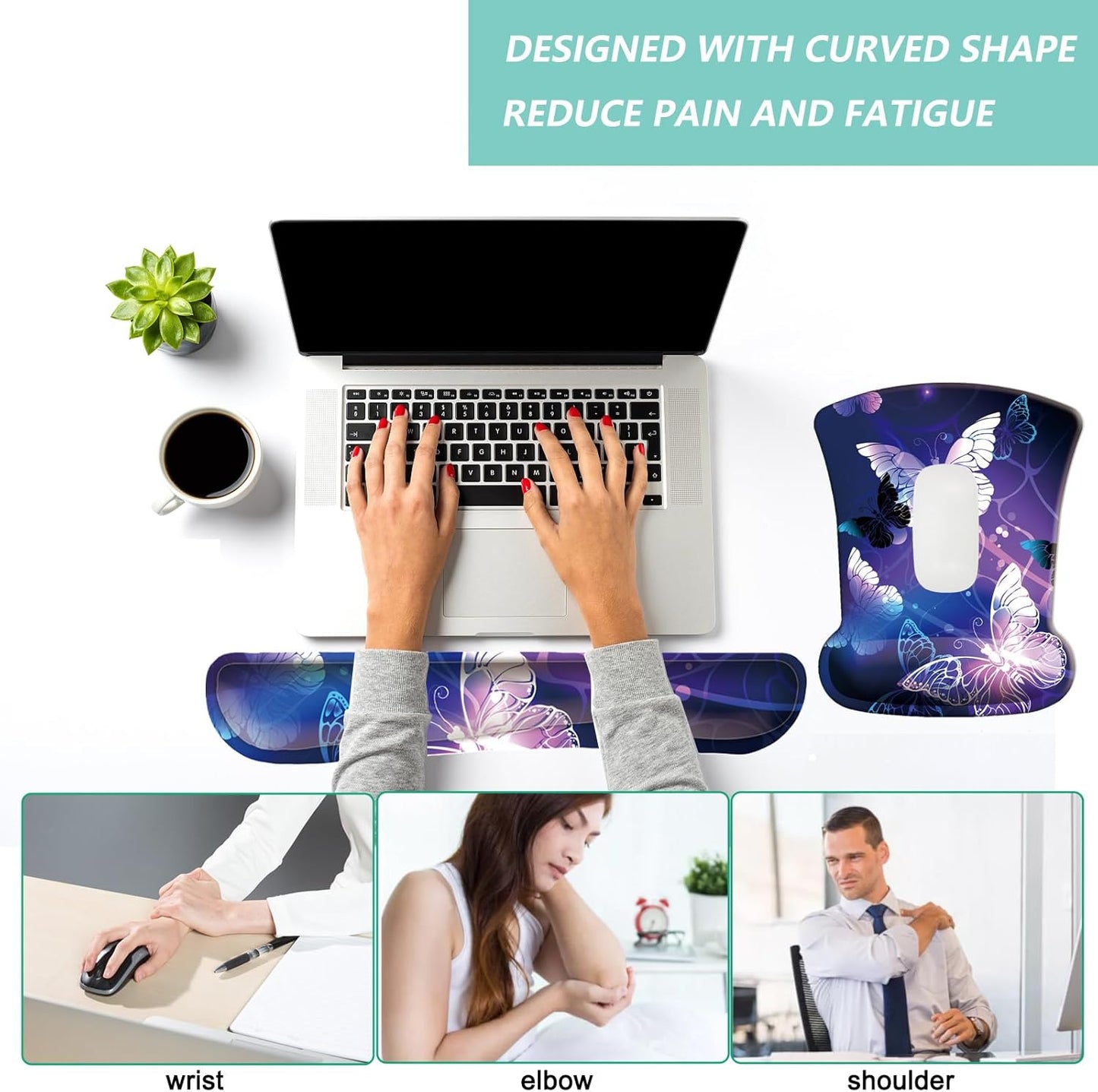 Keyboard Wrist Rest Pad Mouse Pad with Wrist Support Set of 3, Gaming Mousepad with Non-Slip Rubber Base, Ergonomic Memory Foam Mouse Cushion Support for Home Office Laptop Computer, Navy Blue