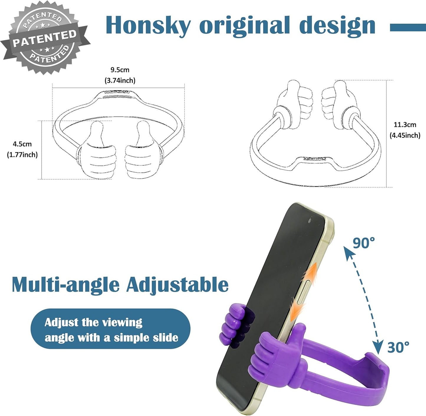 HONSKY 3361942 Cute Thumbs Up Adjustable Tpu Flexible Mobile Cell Phone Tablet Computer Display Stand Holder for Bed Desk - Blue and Black