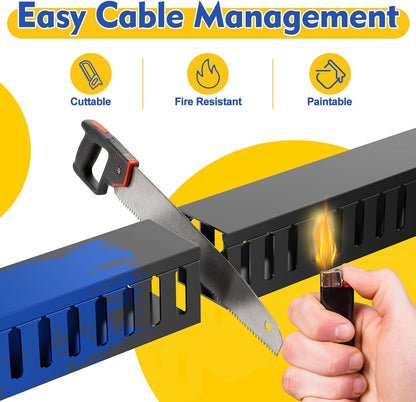 Open Slot Wiring Raceway Cable Duct, 123in Cable Management Channel Cord Track,Desk Wire Channel, Under Desk Cable Management to Hide Cables, Wires for Computers (Black, 1.57" Hx1.57"W, 15.4''L(8 Pc))