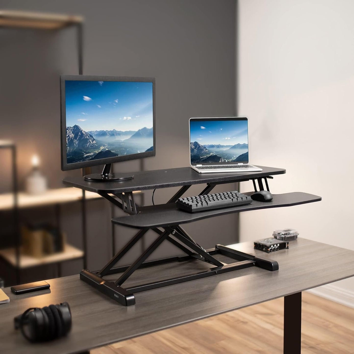 VIVO 26 inch Desk Converter, K Series, Height Adjustable Sit to Stand Riser, Dual Monitor and Laptop Workstation with Keyboard Tray, Black, DESK-V026KB