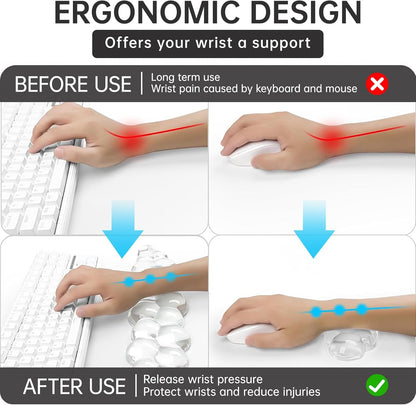 Mouse Pad with Wrist Rest, Soft Cloud Gel Keyboard Mouse Pad Set with Hand Wrist Support, Cute Non Slip Office Desk Accessories for Comfort/Pain Relief/PC Gaming/Computer/Laptop, (Clear Cloud)