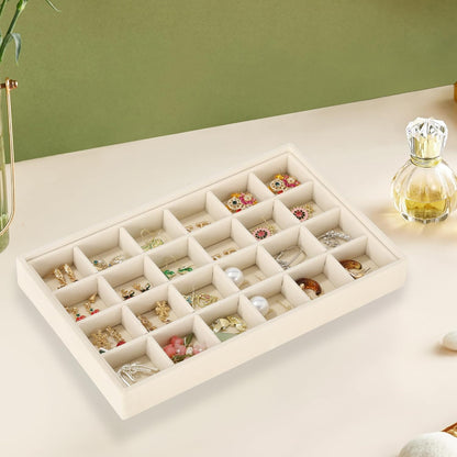 Frebeauty Stackable Jewelry Trays, Velvet Drawer Jewelry Organizer with Glass Lid,5 in 1 Multi-Functional Jewelry Storage for Earrings Necklaces Rings, 10.5 x 6.5 x 5.55 Inches Gift for Women(Beige)