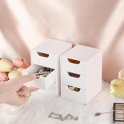 BTSKY 2 Pack Small Acrylic Storage Organizer with Drawers, 3-Layer White Desktop Organizer for Office Supplies Mini Storage Box with Drawers for Desk, Desktop Makeup Drawer Jewelry Storage Box