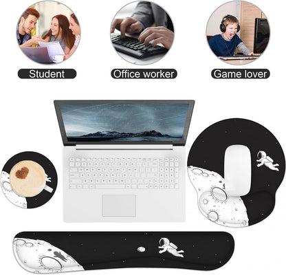 Ergonomic Mouse Pad with Wrist Rest and Keyboard Wrist Rest, Memory Foam Wrist Rest for Computer Keyboard, Easy Typing, Pain Relief, Mouse Pad Wrist Support for Gaming,Office, Laptop, Black Flower
