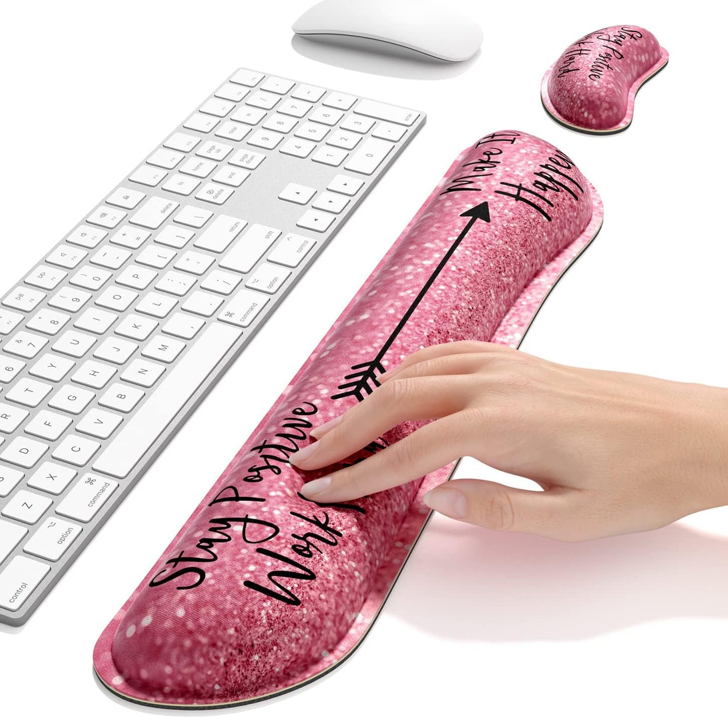 Dapesuom Enlarge Keyboard Wrist Rest, Memory Foam Wrist Cushion for Desk Mats Support, Cute Pain Relief Keyboard Mouse Pad Rests Set with Non-Slip Base for Gaming Laptop Office Computer, Green Leaf