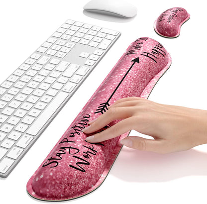 Dapesuom Enlarge Keyboard Wrist Rest, Memory Foam Wrist Cushion for Desk Mats Support, Cute Pain Relief Keyboard Mouse Pad Rests Set with Non-Slip Base for Gaming Laptop Office Computer, Green Leaf