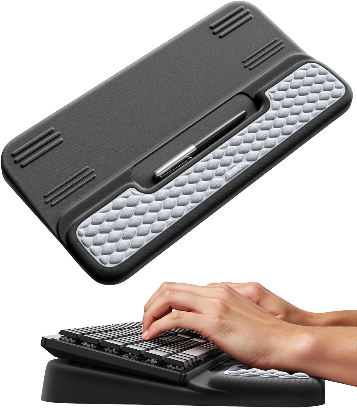 Vaydeer Wrist Rest with Keyboard Stand, Computer Wrist Support Pad, Ergonomic Keyboard Riser Holder Lift Tray with Wrist Pad, Soft Memory Foam Desk Cushion, Palm Hand Typing for Office Home Gift-Blue