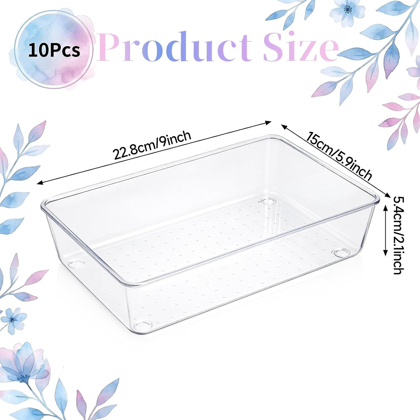 10 Pack Clear Plastic Drawer Organizer, 6" X 9" Acrylic Storage Bins with Non-Slip Pads, Acrylic Drawer Organizer Tray, Clear Desk Storage Tray for Makeup, Kitchen Utensils, Jewelry, Office, Bathroom