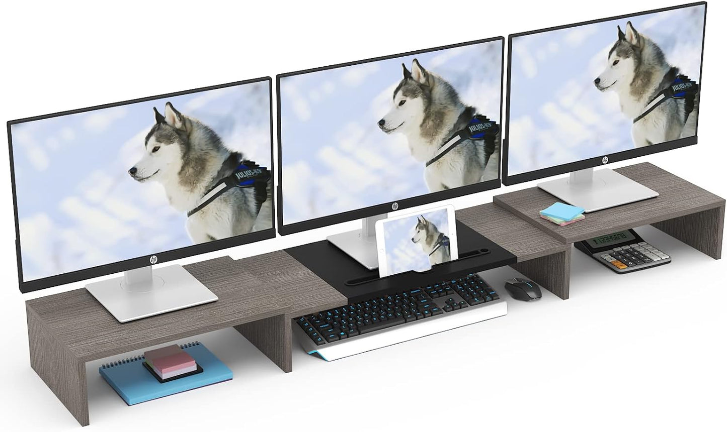 WESTREE Triple Dual Monitor Stand Riser, Extra Long Monitor Stand for 1~2~3 Monitors, Monitor Stand with Length and Angle Adjustable, 3 Shelf Desktop Storage Riser for Monitor Computer Screen Laptop