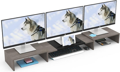 WESTREE Triple Dual Monitor Stand Riser, Extra Long Monitor Stand for 1~2~3 Monitors, Monitor Stand with Length and Angle Adjustable, 3 Shelf Desktop Storage Riser for Monitor Computer Screen Laptop