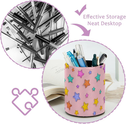 Leather Pen Holder for Desk, Love Cherry Pencil Organizer Pencil Cup Desk Decor Makeup Brush Holder Multifunctional Office Supplies for Home,Office, School