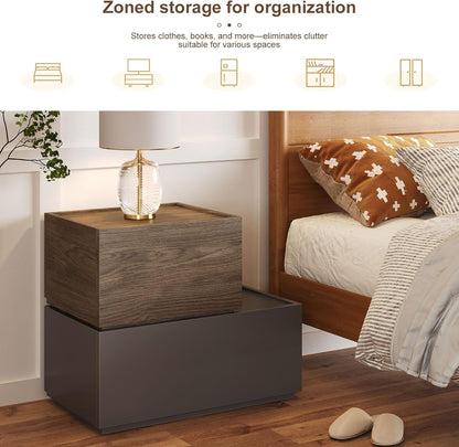 Stackable Storage Drawers, Wooden Drawer Storage Organizer, Modern Nightstands with Wooden Drawers, Small Storage Cabinet, Modular Design, Available in 2 Sizes for Versatile Use Oak Small