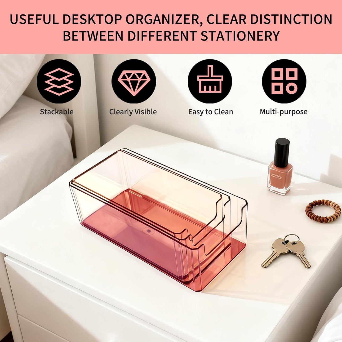 3pcs Plastic Drawer Organizer, 3 Sizes Desk Drawer Divider Organizers and Containers for Makeup, Jewerly, Kitchen drawer organizers, Bedroom, Bathroom, Office supply for storage (Gold)