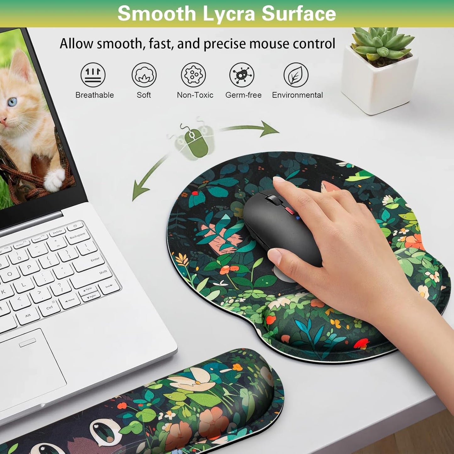 Mouse Pad with Wrist Rest Set, Qomolama 3-in-1 Wrist Support Mouse Pad Set, Floral Gaming Mousepad with Anti-Skid Base,Ergonomic Mouse Pad,Memory Foam Keyboard Gel Wrists Rest