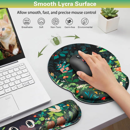 Mouse Pad with Wrist Rest Set, Qomolama 3-in-1 Wrist Support Mouse Pad Set, Floral Gaming Mousepad with Anti-Skid Base,Ergonomic Mouse Pad,Memory Foam Keyboard Gel Wrists Rest