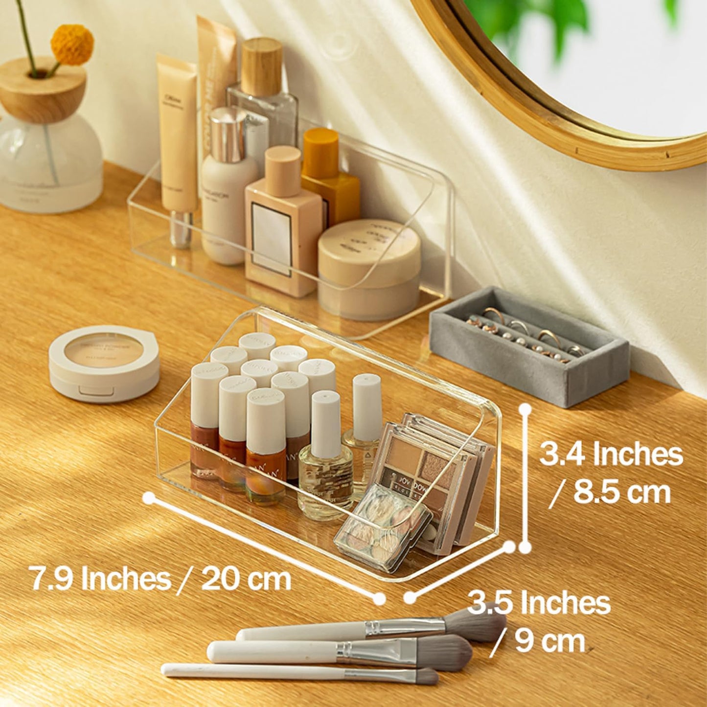 MORNITE Bathroom Medicine Cabinet Organizer Set, Narrow Compact Makeup Shelves Holder for Lipstick, Cosmetic, 2 Pcs Trays for Cabinet Door Wall, Vanity - Clear