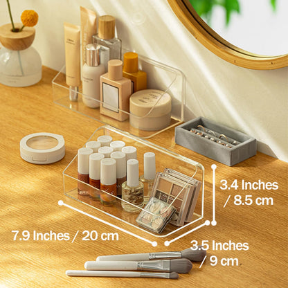 MORNITE Bathroom Medicine Cabinet Organizer Set, Narrow Compact Makeup Shelves Holder for Lipstick, Cosmetic, 2 Pcs Trays for Cabinet Door Wall, Vanity - Clear