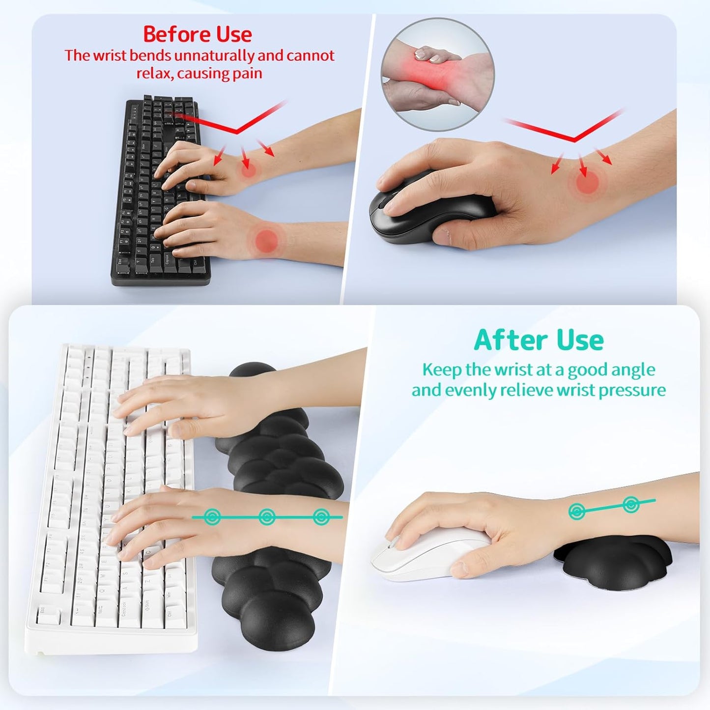 Sushret Cloud Wrist Rest for Keyboard and Mouse, Memory Foam PU Leather Keyboard Wrist Rest with Ergonomic Support, Non-Slip Base, Cute Arm Rest Pad & Palm Cushion, Office Desk Accessory, White