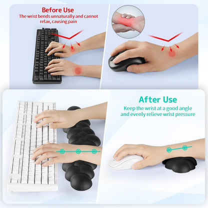 Sushret Cloud Wrist Rest for Keyboard and Mouse, Memory Foam PU Leather Keyboard Wrist Rest with Ergonomic Support, Non-Slip Base, Cute Arm Rest Pad & Palm Cushion, Office Desk Accessory, White