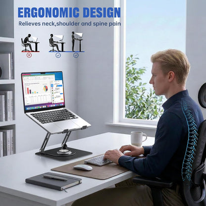 JOYEKY Laptop Stand for Desk, Adjustable Computer Stand with 360° Rotating Base, Ergonomic Laptop Riser for Collaborative Work, Foldable & Portable Laptop Stand, fits for All 10-16" Laptops (Grey)