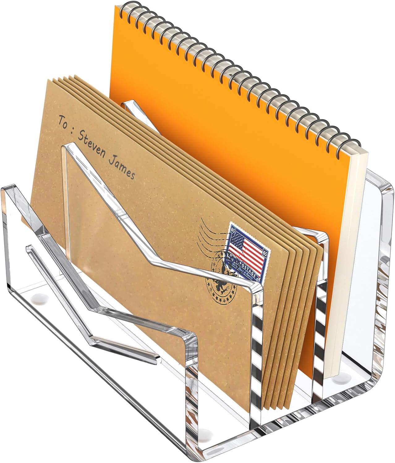 Beego Envelope and Mail Organizer Countertop - Clear Acrylic Desk Organizer Letter Holder Desktop File Sorter Bill Document Folder Rack for Office, Home, School Desk Organization