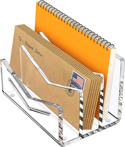 Beego Envelope and Mail Organizer Countertop - Clear Acrylic Desk Organizer Letter Holder Desktop File Sorter Bill Document Folder Rack for Office, Home, School Desk Organization