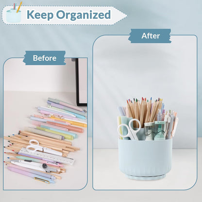 SKYDUE 360 Degree Rotating Pencil Pen Holder for Desk, Dual-Purpose Desk Organizer, Rotating Pencil Cup with 5 Slots, Office Supplies, Desk Decor for Office, School, Home