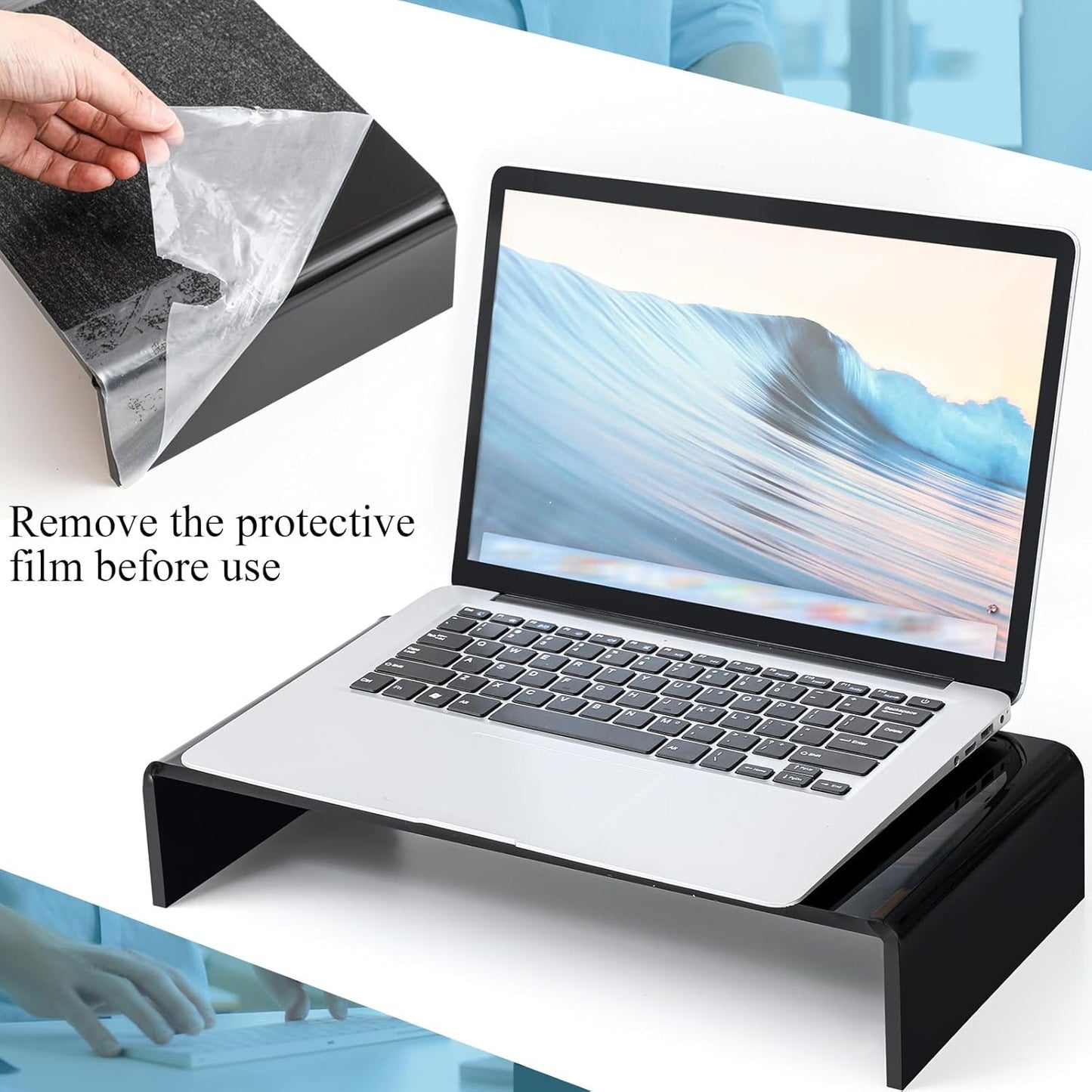 Jetec 2 Pcs Acrylic Monitor Stand Desktop Video Acrylic Monitor Riser Desk Shelf Computer Stand for Laptop TV Computer Screen Desk Organizer Teacher's Day Supplies (Clear, 12 x 8 x 3 Inch)