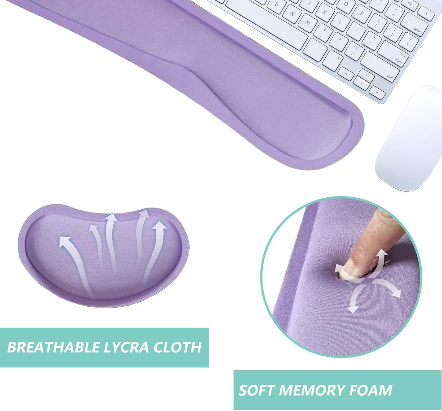 Keyboard Wrist Rest Mouse Wrist Support Set, Memory Foam Wrist Rest Pad for Computer Laptop Keyboard Mouse, Ergonomic Wrist Cushion Support for Typing Pain Relief, Gaming Home Office, Purple