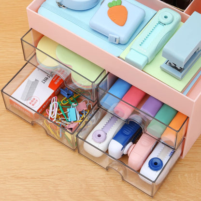LETURE Desktop Organizer with Drawer, Accessories Stationary Organizer Desk Caddy, Pen/Pencil/Business Card/Sticky Note Tray/Paperclip Holder Storage Box (White)