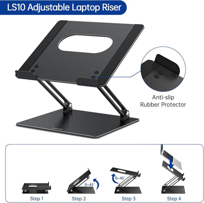BESIGN LS10 Aluminum Laptop Stand, Ergonomic Adjustable Notebook Tablet Stand, Computer Holder Compatible with Air, Pro, Dell, HP, Lenovo More 10-14" Laptops, Silver