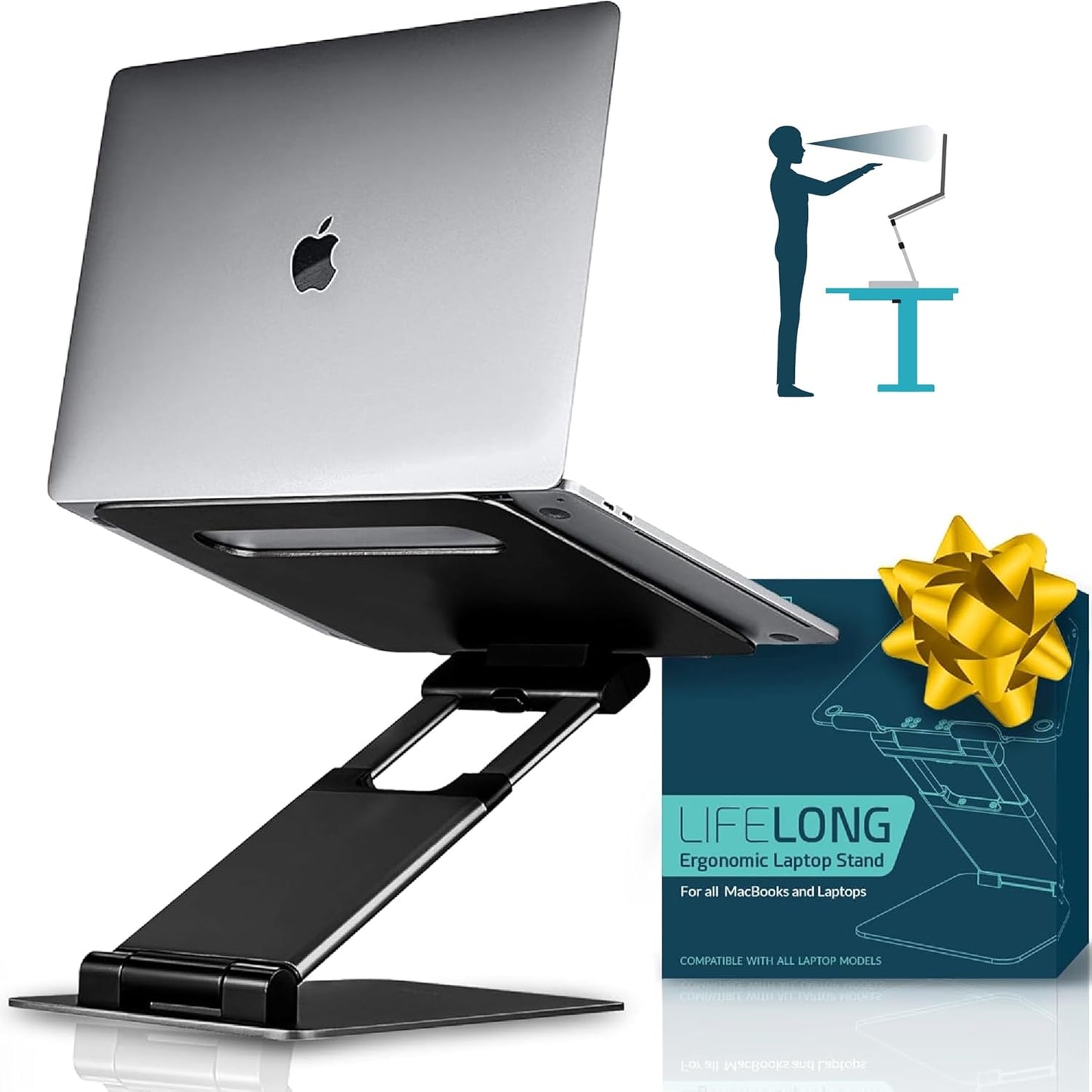 Lifelong Ergonomic Adjustable Laptop Stand for Desk - Height Up to 20" Portable Computer Laptop Riser Holder, Fits All MacBook Air & 10 15 17 Inches Laptops, Back to School Gift for Men & Women