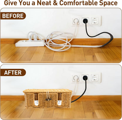 Cable Management Box - 2 Pack Cord Hider Organizer Boxs - Small & Medium Szie Power Cover Cord Box, Handwoven Rattan Cable Organizer for TV Computer USB Hub Power Strips & Cords