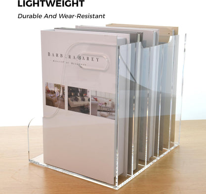 Clear Acrylic Organizers - 5 Vertical Compartments Acrylic Folder Organizer & File Organizer, Desk Document Storage Bins for Magazines, Binders - Multipurpose Home Office Desk Organizer