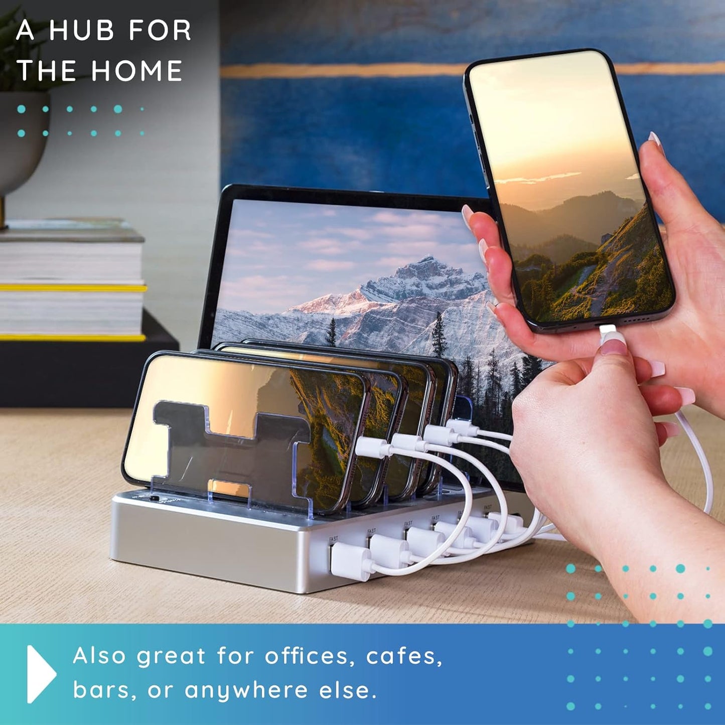 Charging Station for Multiple Devices – 6-Port USB Charging Dock for Apple & Android – Fast Multi-Charger Organizer for Phones, Tablets & More – Universal Desktop Charging Hub with Smart IC Tech