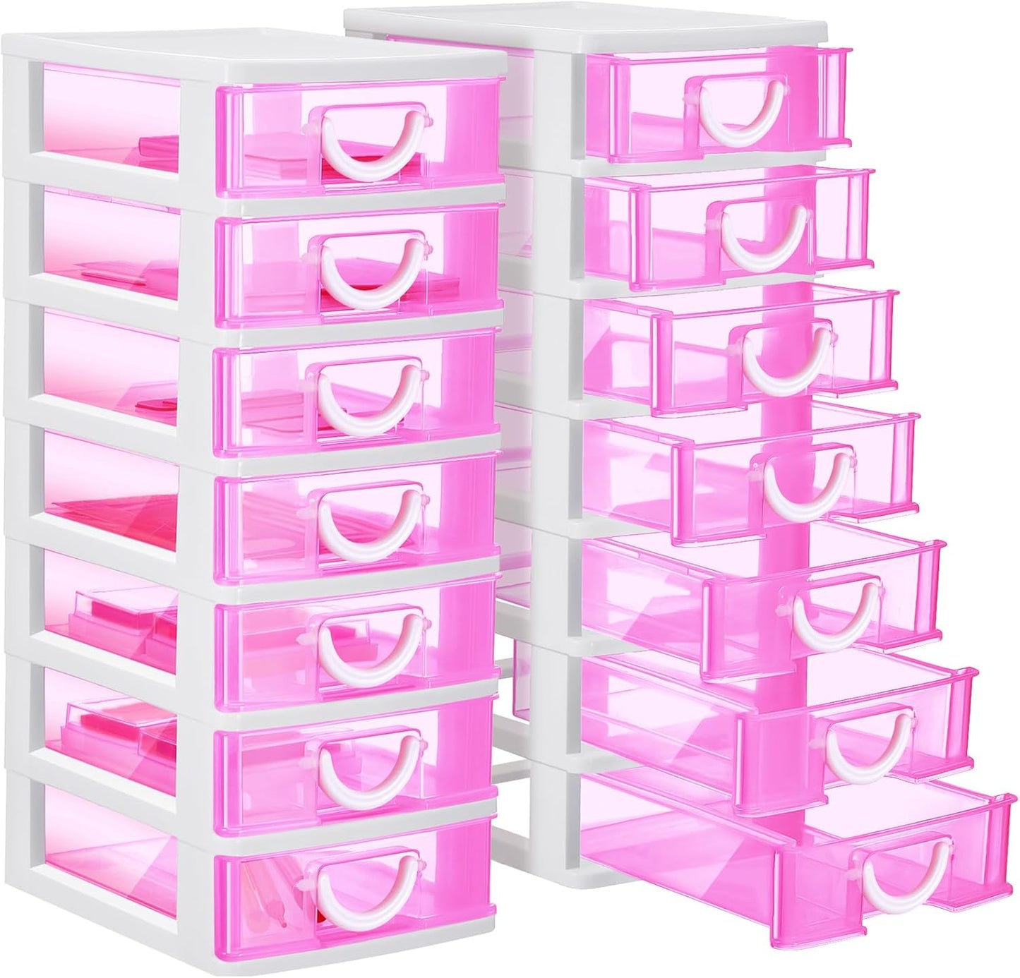 Thyle 2 Pcs Plastic Drawers Organizer Mini Organizer Stackable Plastic Clear Drawer Storage Box Containers Storage Units for Desktop Classroom Craft 6.7 x 4.9 x 13.4 inches(Purple)