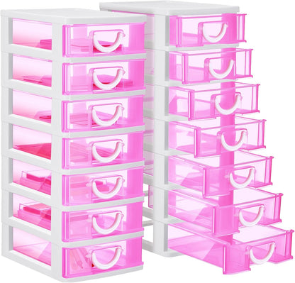Thyle 2 Pcs Plastic Drawers Organizer Mini Organizer Stackable Plastic Clear Drawer Storage Box Containers Storage Units for Desktop Classroom Craft 6.7 x 4.9 x 13.4 inches(Purple)