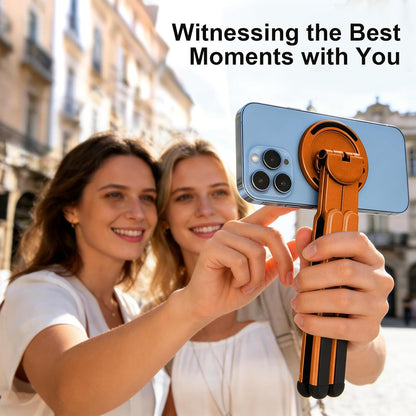 3-in-1 Foldable Magnetic Phone Tripod Stand, Portable Aluminum Alloy Adjustable Holder for Tablet, Laptop MacBook Pro/Air 10–16", Magnet Phone Mount Compatible with MagSafe iPhone Android