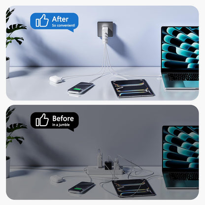 USB C Charger,10 Ports USB Charging Station with 6 Ports USB-C, Desktop 50W Multi Ports Charger Compatible with iPhone 12/13/14/15/16/Galaxy S22/S23/S24/S25/Tablet/Watch/Headphones