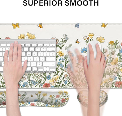 Desk Pad and Keyboard Wrist Rest, Large Mouse Pad + Keyboard Pad+Mouse Wrist Support, Non-Slip Desk Mat Protector for Office, Home 31.5×11.8 Inches Anime Dragon