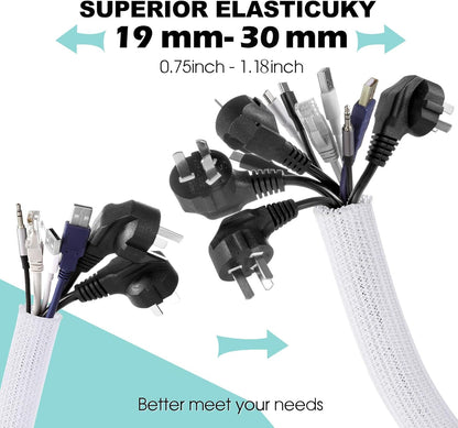 AGPTEK White Cable Sleeve, 2 Pack 5ft - 1.2 Inch Cable Management, Desk Cord Cover Organizer Wire Hider for Computer TV Wire Loom Tubing, Pet Proof Cord Protector from Cat Dog Chewing, White