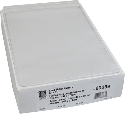 C-Line Vinyl Shop Ticket Holders, Both Sides Clear, 8.5 x 11 Inches, 50 per Box (80911)