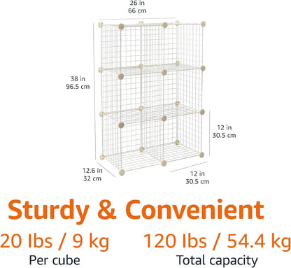 Amazon Basics 6-Cube Wire Grid Stackable Storage Organizer, Metal Shelving Unit, No-Tool Assembly, 26"W x 38"H x 12.6"D, Black