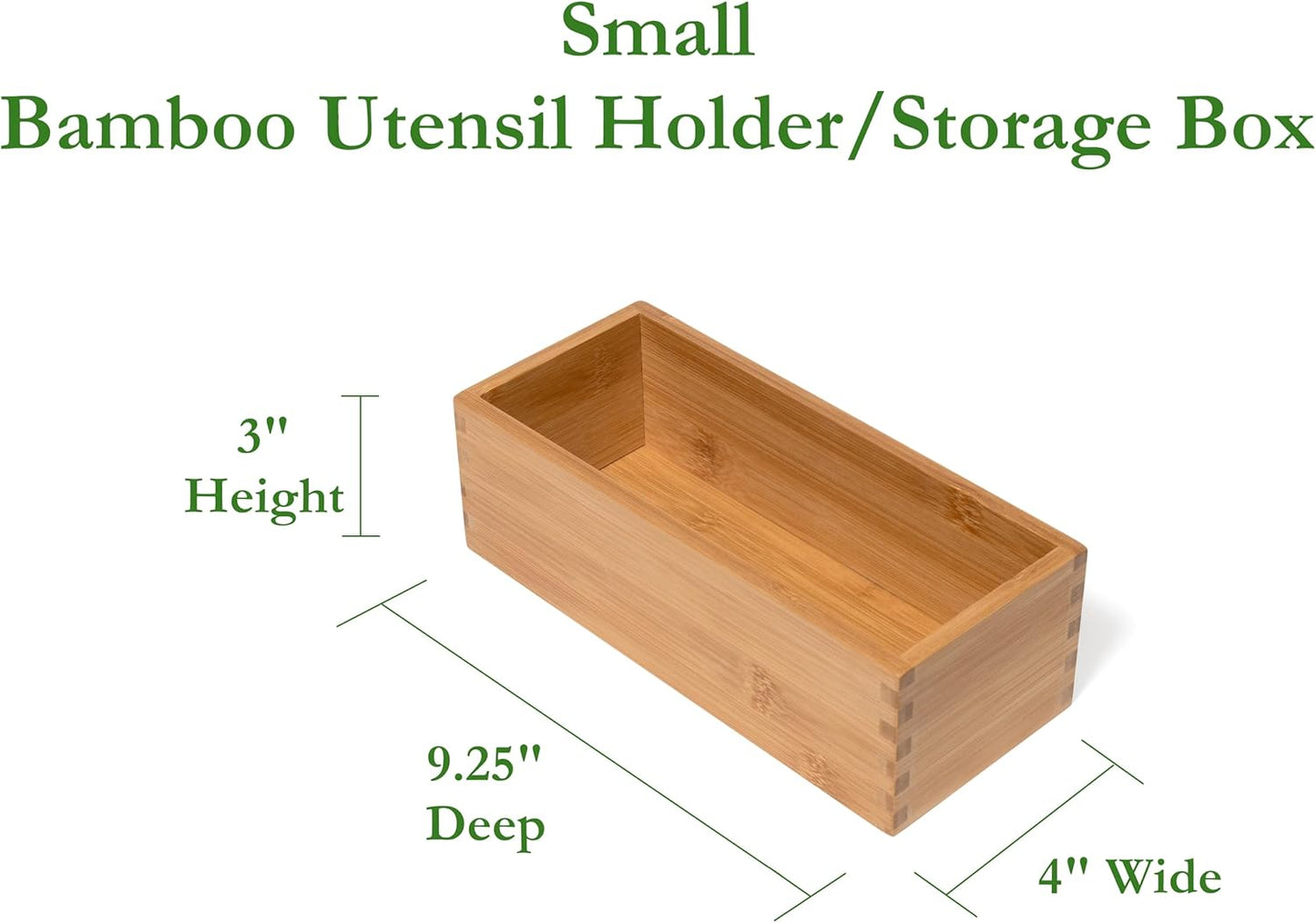 Lipper International Bamboo Wood Utensil Holder Storage Box for Cooking Tools, Makeup, or Office Supplies, 4" x 9 1/4" x 3"