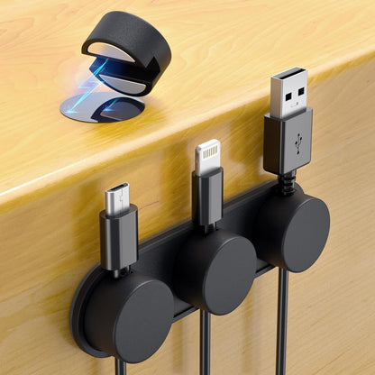 5-Pack Magnetic Cable Organizer Adhesive Cable Clips for Kitchen Nightstand Desk Table Metal Wall Steel, 5 Cord Clips + 5 Magnet Disc Base, White