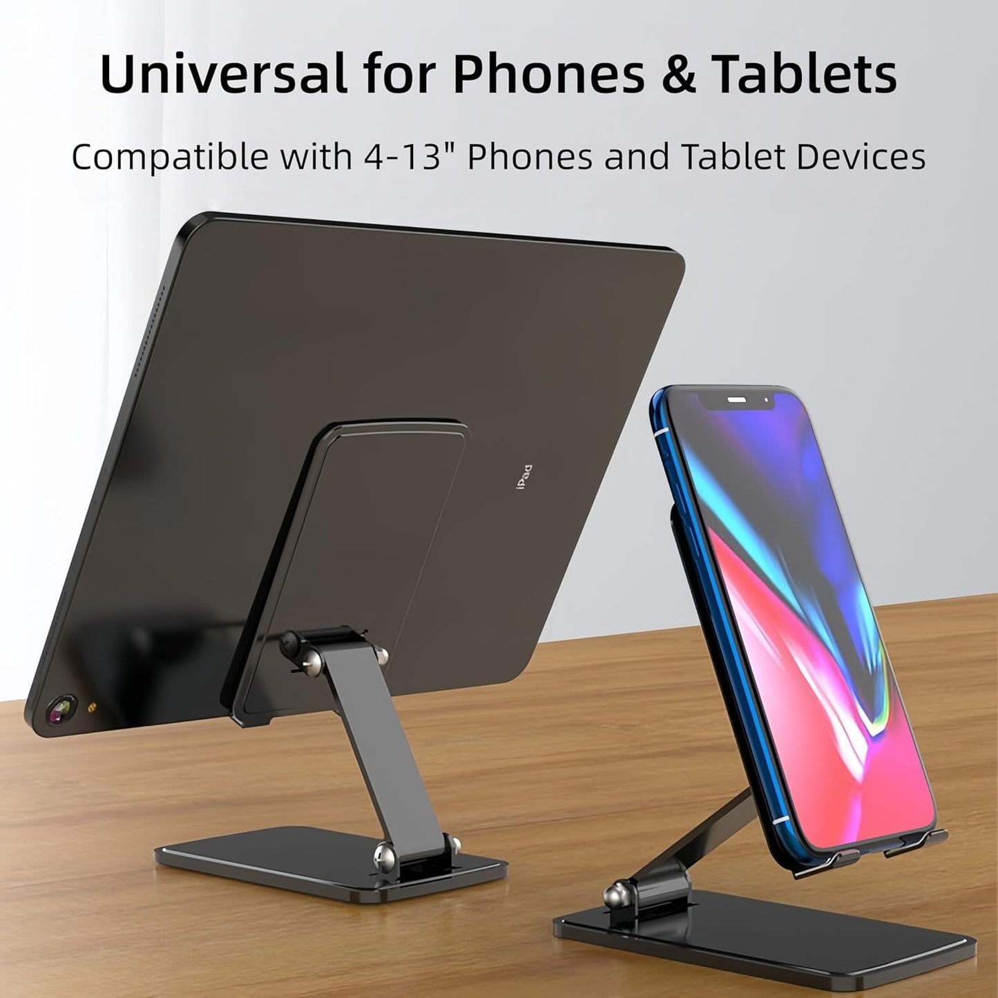 All-Metal Cell Phone Stand 360° Rotatable & Height Adjustable - 25KG Super Load-Bearing, Foldable Desk Stand for Phone, Compatible with iPhone 17/16/15/14, Nintendo Switch, Silver